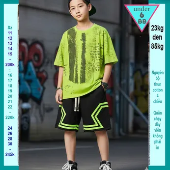 Đồ bộ bé trai hiphop in chữ - xanh lá 009
