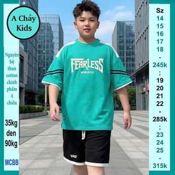Quần áo bé trai size lớn in chữ FEARLESS phong cách cá tính dành cho tuổi teen diện phố