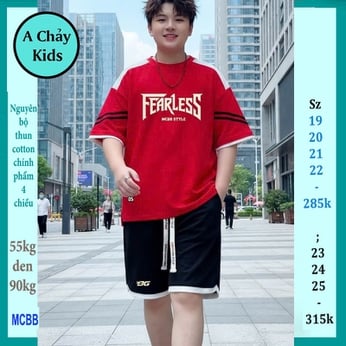 Quần áo bé trai size lớn in chữ FEARLESS phong cách cá tính dành cho tuổi teen diện phố