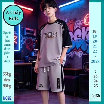 Quần áo bé trai size lớn in chữ Never phong cách đơn giản tuổi teen cá tính diện phố