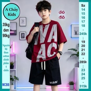 Quần áo bé trai size lớn ( Đỏ Đô ) in chữ WAAC phong cách tuổi teen cá tính cho bé đi chơi , dạo phố