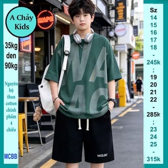 Quần áo bé trai size lớn in chữ WAAC phong cách tuổi teen cá tính cho bé đi chơi , dạo phố