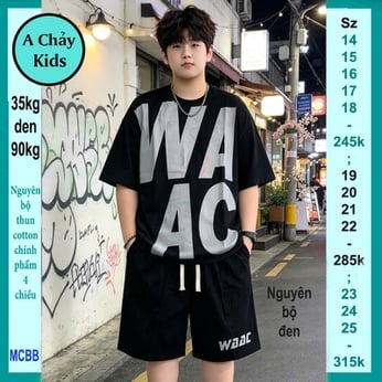 Quần áo bé trai size lớn ( Đen ) in chữ WAAC phong cách tuổi teen cá tính cho bé đi chơi , dạo phố