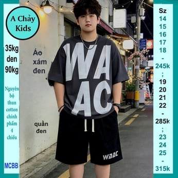 Quần áo bé trai size lớn ( Xám Đen) in chữ WAAC phong cách tuổi teen cá tính cho bé đi chơi , dạo phố