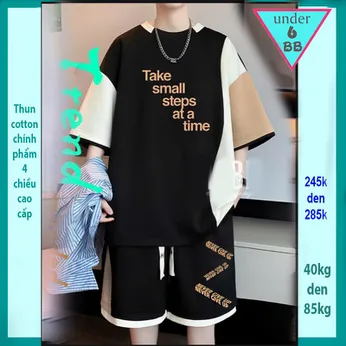 Quần áo bé trai size lớn in chữ Take small steps at a time phối màu cá tính cho bé đi chơi ,đi học