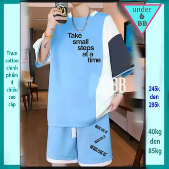 Quần áo bé trai size lớn in chữ Take small steps at a time phối màu cá tính cho bé đi chơi ,đi học