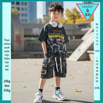 Quần áo bé trai ( vải wash ) in chữ phong cách thời trang cá tính siêu ngầu cho bé diện đi chơi , đi du lịch
