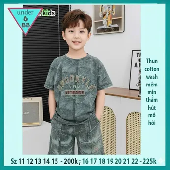 Quần áo bé trai ( Vải wash ) in chữ BROOKYLN phong cách cực ngầu cho bé đi chơi , du lịch