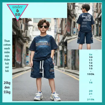 Quần áo bé trai ( vải wash ) in chữ phong cách thời trang cá tính siêu ngầu cho bé diện đi chơi , đi du lịch