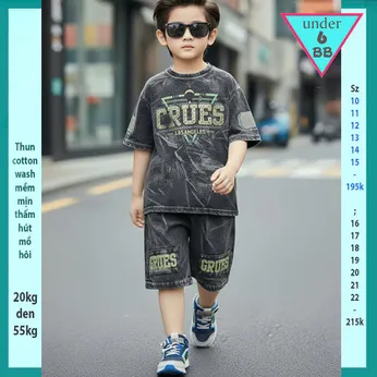 Quần áo bé trai ( vải wash ) in chữ phong cách thời trang cá tính siêu ngầu cho bé diện đi chơi , đi du lịch