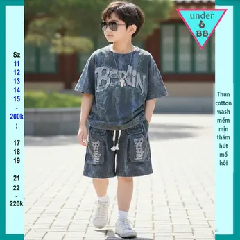 Quần áo bé trai ( vải wash ) in chữ dập nổi mang phong cách thời trang cá tính cool ngầu cho bé diện đi chơi ,đi học