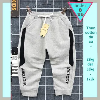 Quần thun dài bé trai in chữ ( Mã 001 - xám )