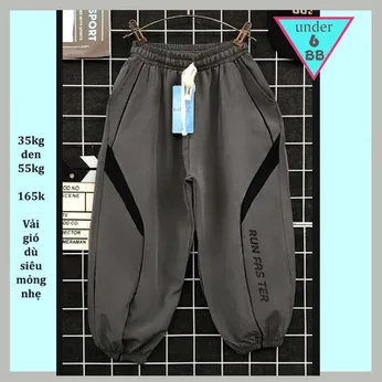 Quần vải dù dài bé trai in chữ ( 35kg đến 55kg )