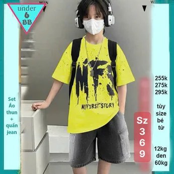 Set bộ jean bé trai (Áo thun cotton + Quần jean ) in chữ phong cách hàn quốc cực ngầu cho bé diện đi chơi , đi du lịch