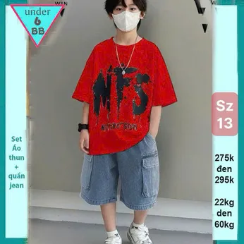 Set bộ jean bé trai (Áo thun cotton + Quần jean ) in chữ phong cách hàn quốc cực ngầu cho bé diện đi chơi , đi du lịch