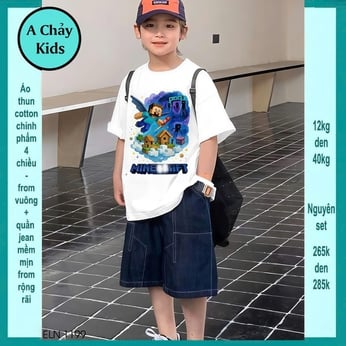 Set bộ jean bé trai ( Áo thun cotton + quần jean) in Mai Rap mang phong cách thời trang cá tính cho bé đi chơi, đi học