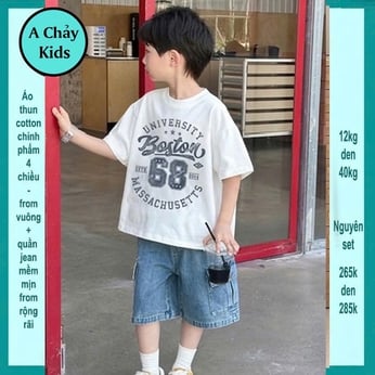 Set bộ jean bé trai ( Áo thun cotton + quần jean) in số 68 mang phong cách thời trang cá tính cho bé đi chơi, đi học