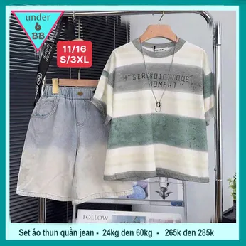 Set bộ jean bé trai ( áo vải thun cotton - quần jean co giãn ) in chữ phối màu loang phong cách cá tính cho bé diện đi chơi , du lịch