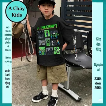 Set bộ kaki bé trai (Áo thun cotton + Quần kaki ) in hình Minecraft phong cách cá tính cho bé đi chơi , du lịch