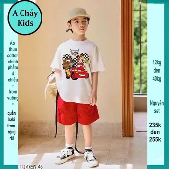 Set bộ kaki bé trai (Áo thun cotton + Quần kaki ) in hình xe hơi - MC QUEEN phong cách cá tính cho bé đi chơi , du lịch