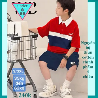 Set đồ bộ bé trai có cổ thêu chữ phong cách hàn quốc cá tính  cho bé đi chơi, đi học