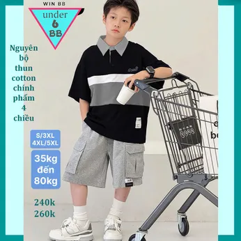 Set đồ bộ bé trai có cổ thêu chữ phong cách hàn quốc cá tính  cho bé đi chơi, đi học