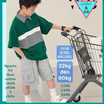 Set đồ bộ bé trai có cổ thêu chữ phong cách hàn quốc cá tính  cho bé đi chơi, đi học