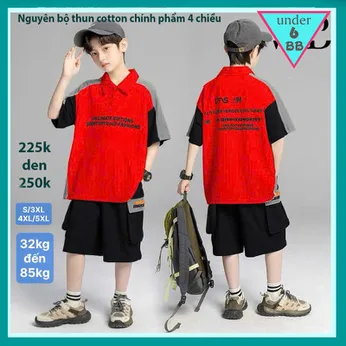 Set đồ bộ bé trai có cổ in chữ phong cách hàn quốc cá tính cho bé diện đi chơi, đi học
