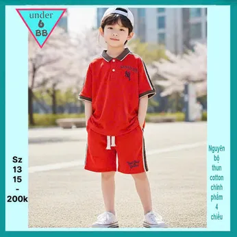 Set đồ bộ bé trai cổ trụ thêu chữ phong cách cá tính cho bé đi chơi , đi học