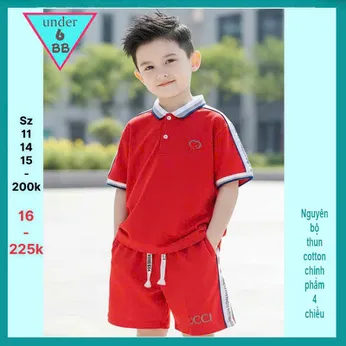 Set đồ bộ bé trai cổ trụ thêu chữ phong cách cá tính cho bé đi chơi , đi học 