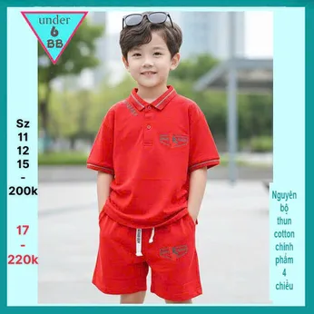 Set đồ bộ bé trai cổ trụ in chữ phong cách cá tính cho bé đi chơi , đi học