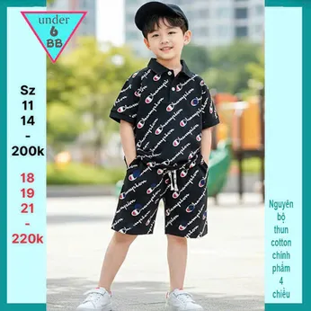 Set đồ bộ bé trai cổ trụ in full chữ phong cách cá tính cho bé đi chơi , đi học 