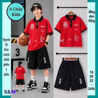 Set đồ bộ bé trai có cổ in chữ phong cách thời trang hàn quốc cực sang cho bé diện phố, du lịch