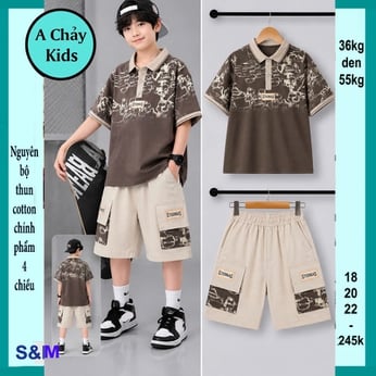 Set đồ bộ bé trai có cổ in chữ phong cách hàn quốc cực sang cho bé diện phố, du lịch