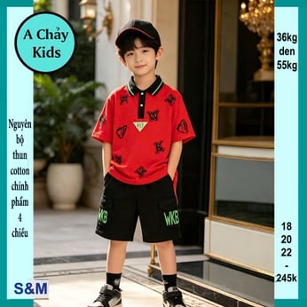 Set đồ bộ bé trai có cổ in chữ WK phong cách hàn quốc cực sang cho bé diện phố, du lịch