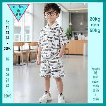 Set đồ bộ bé trai cổ trụ in full chữ phong cách cá tính cho bé đi chơi , đi học 