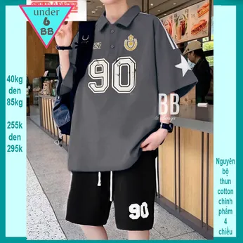 Set đồ bộ bé trai có cổ in số 90 phong cách cá tính hàn quốc cho bé đi chơi , du lịch