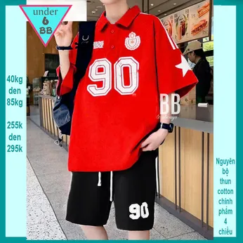 Set đồ bộ bé trai có cổ in số 90 phong cách cá tính hàn quốc cho bé đi chơi , du lịch