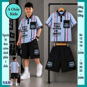 Set đồ bộ bé trai có cổ in sọc phong cách thời trang hàn quốc cực sang cho bé diện phố, du lịch