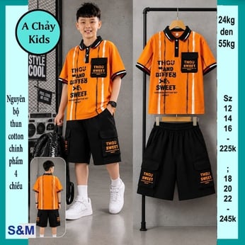 Set đồ bộ bé trai có cổ in sọc phong cách thời trang hàn quốc cực sang cho bé diện phố, du lịch