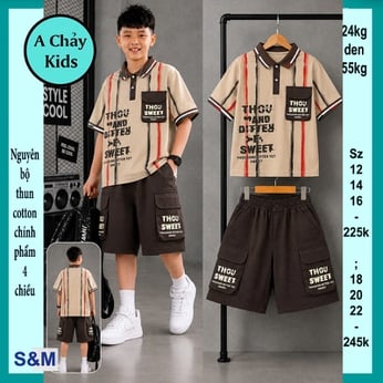Set đồ bộ bé trai có cổ in sọc phong cách thời trang hàn quốc cực sang cho bé diện phố, du lịch