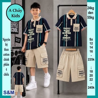 Set đồ bộ bé trai có cổ in sọc phong cách thời trang hàn quốc cực sang cho bé diện phố, du lịch