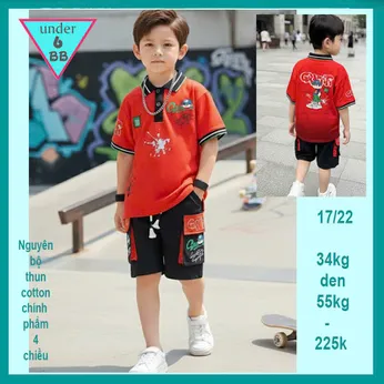 Set đồ bộ bé trai có cổ in vệt sơn phong cách cá tính cho bé đi chơi , đi học