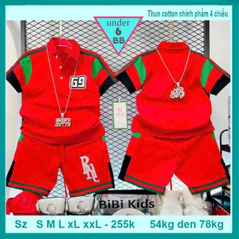 Set đồ bộ bé trai cổ trụ thêu chữ số 69 phong cách cá tính cho bé đi chơi , đi học