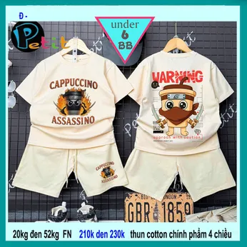 Set đồ bộ bé trai hoạt hình in hình Capuchino Assassino siêu hottrend cá tính cho bé đi chơi , đi học