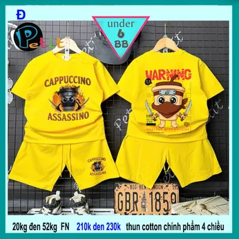 Set đồ bộ bé trai hoạt hình in hình Capuchino Assassino siêu hottrend cá tính cho bé đi chơi , đi học