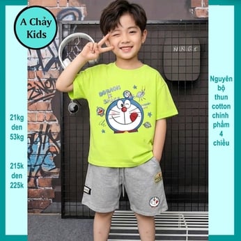 Set đồ bộ bé trai hoạt hình in Doraemoon siêu dễ thương cho bé diện đi chơi , đi học 