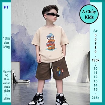 Set đồ bộ bé trai hoạt hình in hình 4 chiếc xe siêu cưng cá tính cho bé diện phố