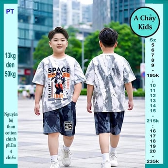 Set đồ bộ bé trai hoạt hình in Phi Hành Gia phối loang màu phong cách cá tính cho bé diện phố