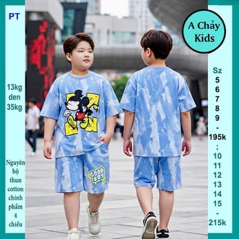 Set đồ bộ bé trai hoạt hình in Hình Bé Chuột phối màu loang cá tính cho bé diện phố